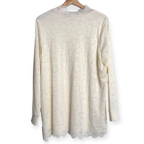 NWT Soft Surroundings Cream Lace Mock Neck Sheer Sleeve Tunic Blouse Women's L - Picture 2 of 10